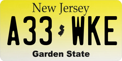 NJ license plate A33WKE