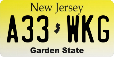 NJ license plate A33WKG