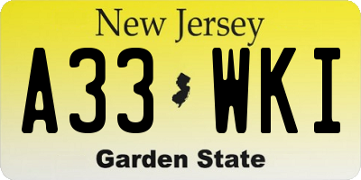 NJ license plate A33WKI