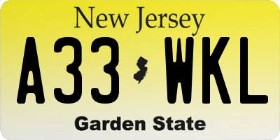 NJ license plate A33WKL