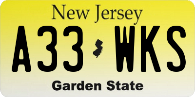 NJ license plate A33WKS