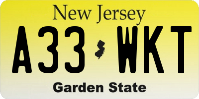 NJ license plate A33WKT
