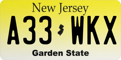 NJ license plate A33WKX
