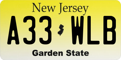 NJ license plate A33WLB