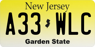 NJ license plate A33WLC