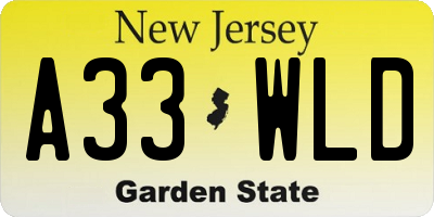 NJ license plate A33WLD