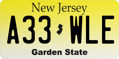 NJ license plate A33WLE