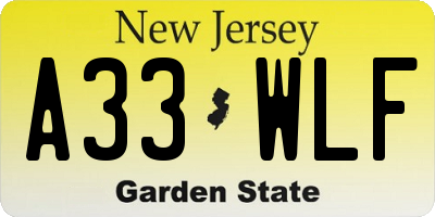 NJ license plate A33WLF