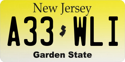 NJ license plate A33WLI