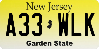 NJ license plate A33WLK