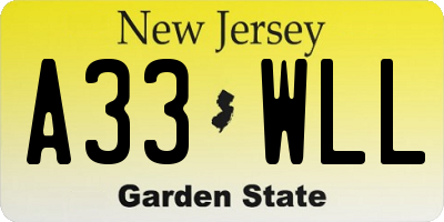 NJ license plate A33WLL