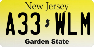 NJ license plate A33WLM