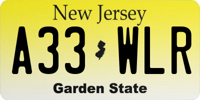 NJ license plate A33WLR