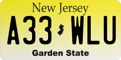 NJ license plate A33WLU
