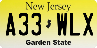 NJ license plate A33WLX