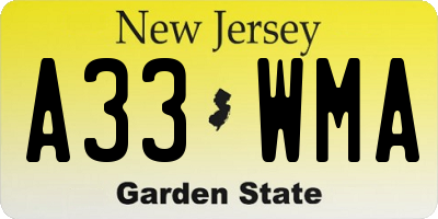 NJ license plate A33WMA