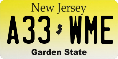 NJ license plate A33WME