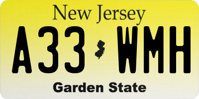 NJ license plate A33WMH