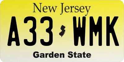 NJ license plate A33WMK