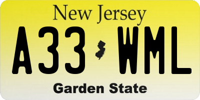 NJ license plate A33WML