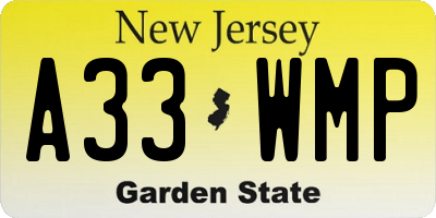 NJ license plate A33WMP