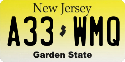 NJ license plate A33WMQ
