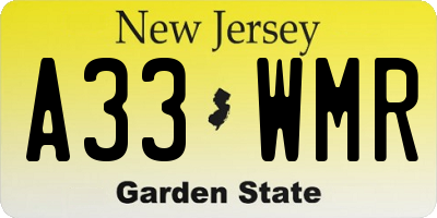 NJ license plate A33WMR