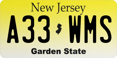 NJ license plate A33WMS