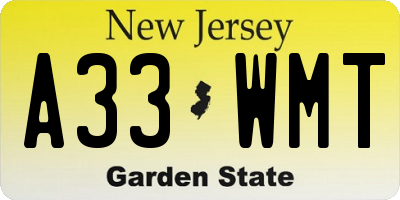 NJ license plate A33WMT