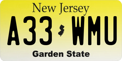 NJ license plate A33WMU