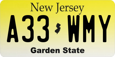 NJ license plate A33WMY
