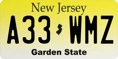 NJ license plate A33WMZ