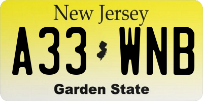 NJ license plate A33WNB