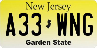 NJ license plate A33WNG