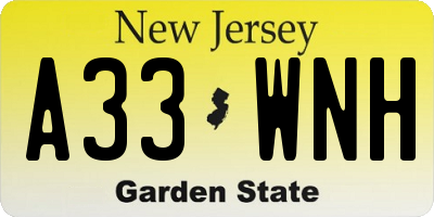 NJ license plate A33WNH