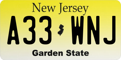 NJ license plate A33WNJ