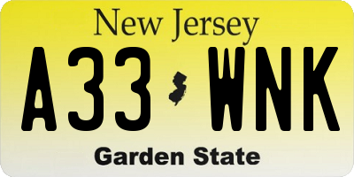 NJ license plate A33WNK