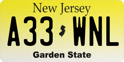 NJ license plate A33WNL