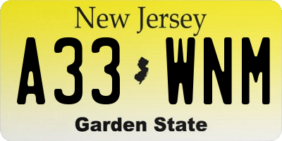 NJ license plate A33WNM