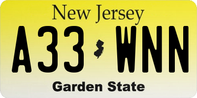 NJ license plate A33WNN