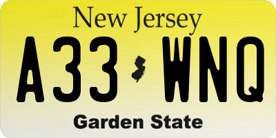 NJ license plate A33WNQ