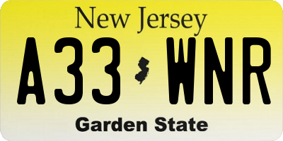 NJ license plate A33WNR
