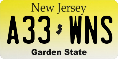 NJ license plate A33WNS