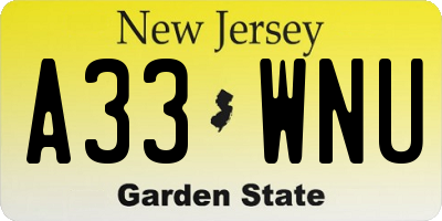 NJ license plate A33WNU