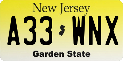 NJ license plate A33WNX