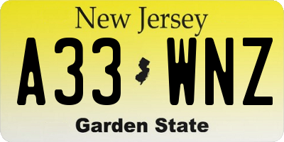 NJ license plate A33WNZ