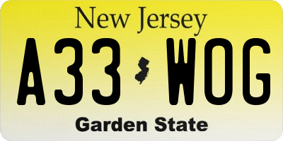 NJ license plate A33WOG
