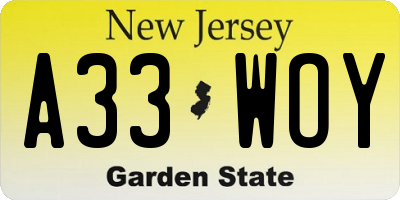 NJ license plate A33WOY
