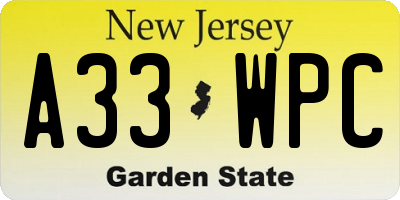 NJ license plate A33WPC