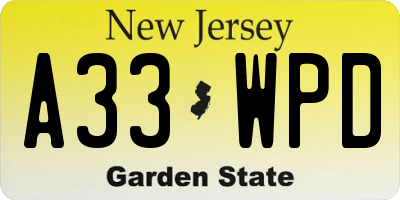NJ license plate A33WPD
